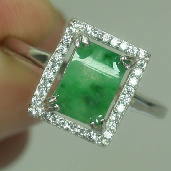 925 Silver Cert'd Genuine Untreated Green Emerald A Jadeite Ring Gift - Picture 2 of 10